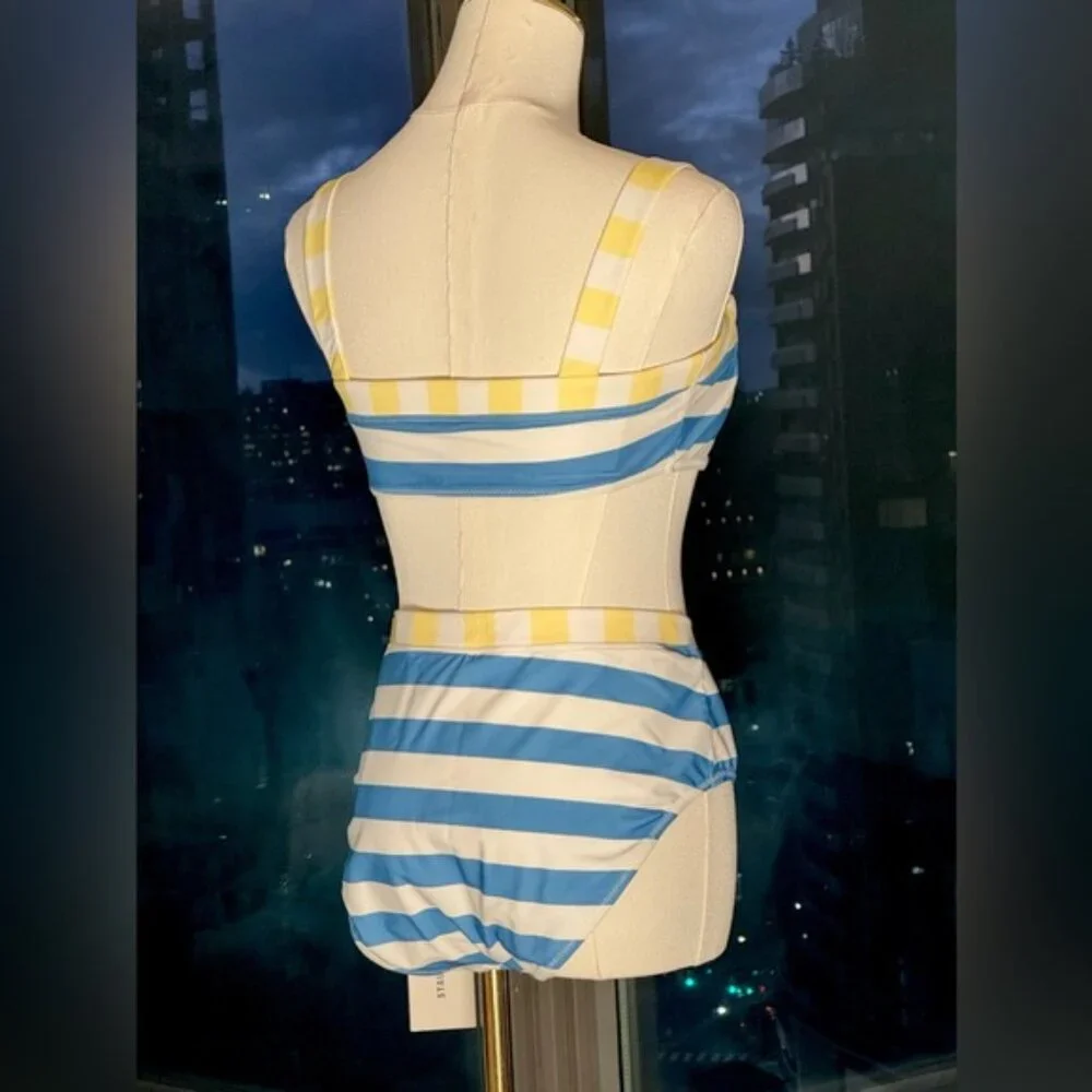 🆕 STAUD 🧿 NWT ColorBlock Stripe Bikini Set: Liv Top Sz L + Devon Bottom Sz XL - Picture 11 of 16